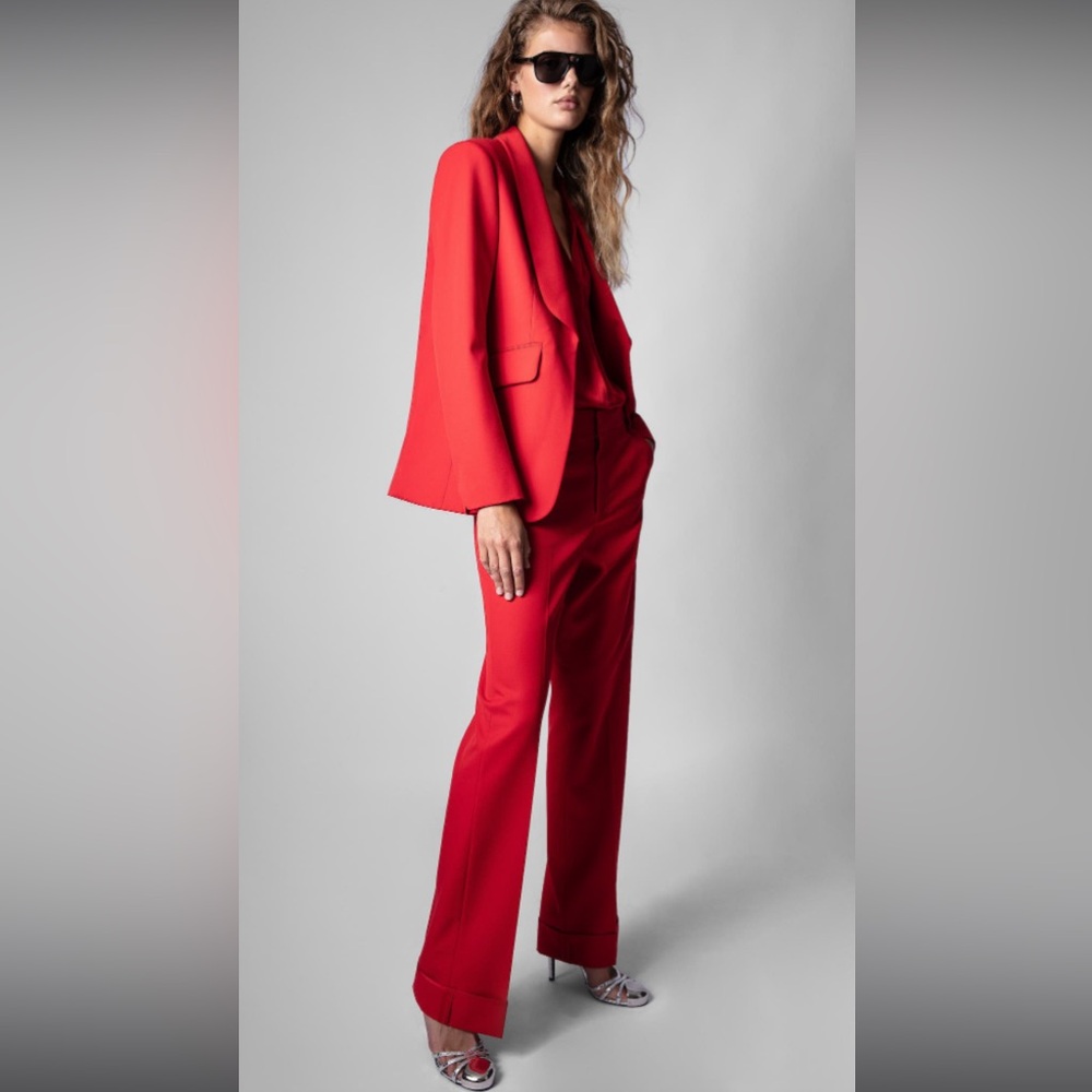 NWT $598 Zadig & Voltaire Date Gabardine Blazer Jacket Size 34 Red Wool Blend - Picture 2 of 16